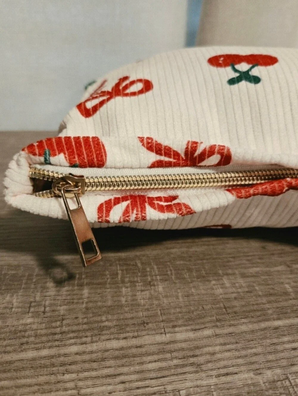 2 Pcs Cherry & Bow Corduroy Makeup Bag  Cream Cosmetic Pouch NWOT